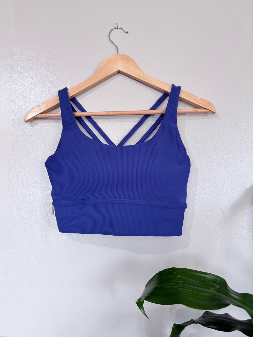 Lululemon Energy Longline Blue Ribbed Strappy Crossback Sports Yoga Bra SZ 10